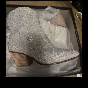 Betsey Johnson White Crystal Embellished Ankle Boots